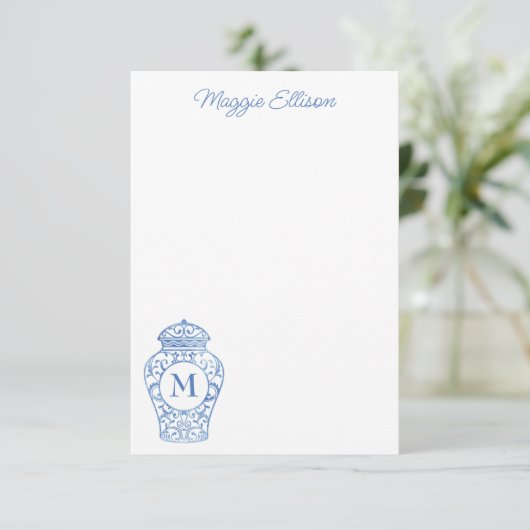 Chinoiserie Monogrammed Ginger Jar Note Cards Bedankkaart (Staand voorkant)