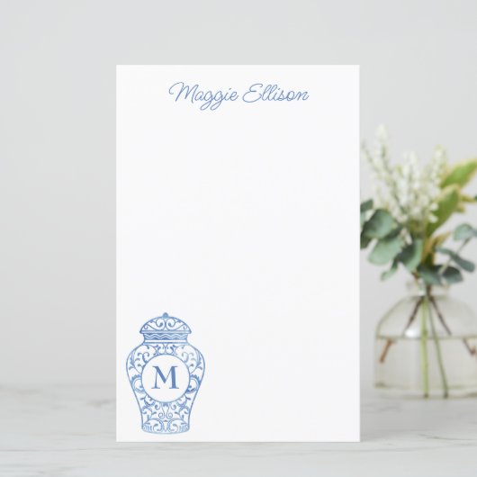 Chinoiserie Monogrammed Ginger Jar Stationery (Staand voorkant)