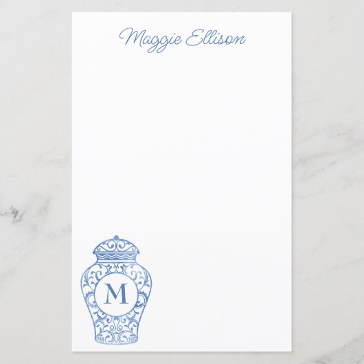 Chinoiserie Monogrammed Ginger Jar Stationery (Voorkant)