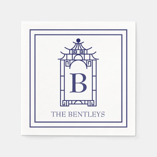 Chinoiserie Monogrammed Pagoda Party Napkins Servet (Voorkant)
