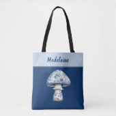 Chinoiserie Mushroom iBlue White on Navy Monogram Tote Bag (Voorkant)
