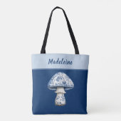 Chinoiserie Mushroom iBlue White on Navy Monogram Tote Bag (Achterkant)
