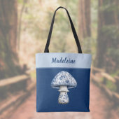 Chinoiserie Mushroom iBlue White on Navy Monogram  Tote Bag