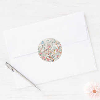 Chinoiserie-muurdecoratie met reiger en bloeiende  ronde sticker
