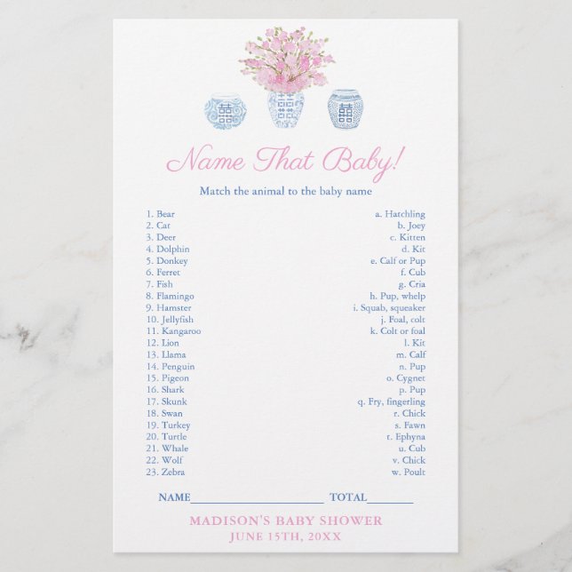 Chinoiserie naam babyschoenenkaart (Voorkant)