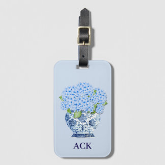 Chinoiserie Nantucket Blue Hydrangeas Luggage Tag Bagagelabel