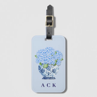 Chinoiserie Nantucket Blue Hydrangeas Luggage Tag Bagagelabel