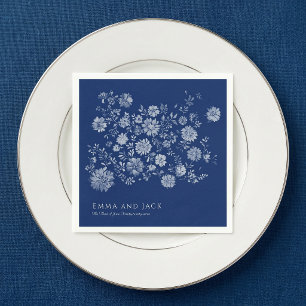 Chinoiserie Navy Blauwe Wilde Bloemen Boeket Bruil Servet