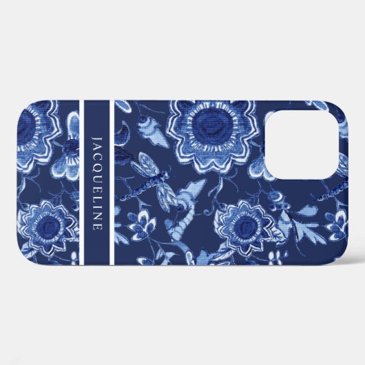 Chinoiserie Navy Blue Floral Greenery Dragonfly Case-Mate iPhone Case (Achterkant (horizontaal))