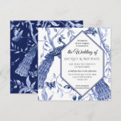 Chinoiserie Navy Blue Peacock Butterfly Hexagon Kaart (Voorkant / Achterkant)