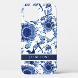 Chinoiserie Navy Blue White Floral Leaf Dragonfly Case-Mate iPhone Case