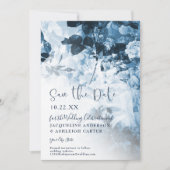 Chinoiserie Navy Blue White Floral Script Foto Save The Date (Voorkant)