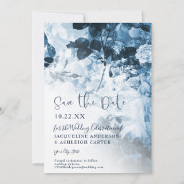 Chinoiserie Navy Blue White Floral Script Foto Save The Date