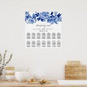 Chinoiserie Navy Blue White Floral Seating Chart Poster (Keuken)