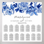Chinoiserie Navy Blue White Floral Seating Chart Poster (Voorkant)