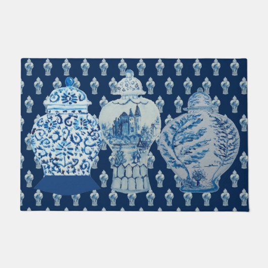 Chinoiserie Navy Blue White Ginger Jars Deurmat (Voorkant)