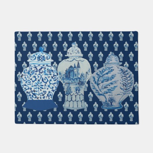 Chinoiserie Navy Blue White Ginger Jars Deurmat (Voorkant)