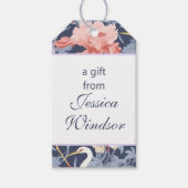 Chinoiserie Navy Floral Egret Cadeaulabel (Voorkant)