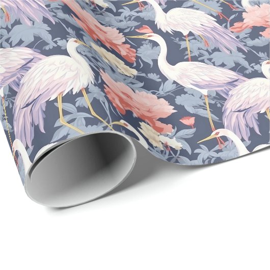 Chinoiserie Navy Floral Egret Cadeaupapier (Rol Hoek)