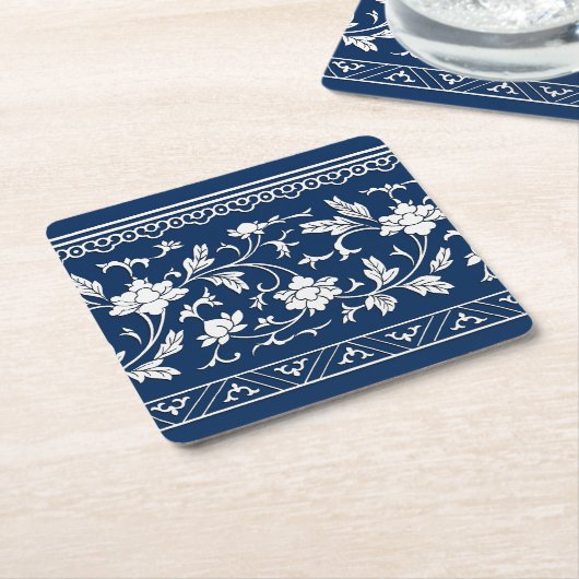  Chinoiserie Navy Floral Paper Onderzetter (Schuin)