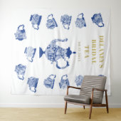 Chinoiserie Navy Tea Lace Vrijgezellenfeest Achter Wandkleed (In Situ (horizontaal))