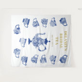 Chinoiserie Navy Tea Lace Vrijgezellenfeest Achter Wandkleed (Voorkant (horizontaal))