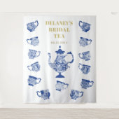 Chinoiserie Navy Tea Lace Vrijgezellenfeest Achter Wandkleed (Voorkant)