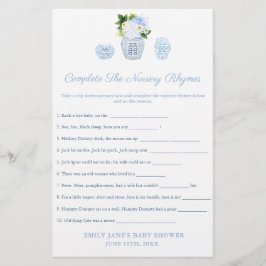 Chinoiserie Nursery Rhymes Baby shower Game Kaart