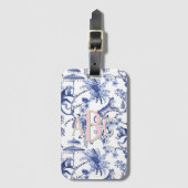 Chinoiserie Oerwoud Toile | Blauw-wit monogram Bagagelabel (Voorkant (verticaal))