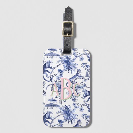 Chinoiserie Oerwoud Toile | Blauw-wit monogram Bagagelabel (Voorkant (verticaal))