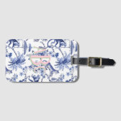 Chinoiserie Oerwoud Toile | Blauw-wit monogram Bagagelabel (Voorkant (horizontaal))
