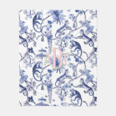 Chinoiserie Oerwoud Toile | Blauw-wit monogram Fleece Deken (Voorkant)