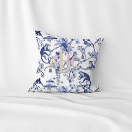 Chinoiserie Oerwoud Toile | Blauw-wit monogram Kussen