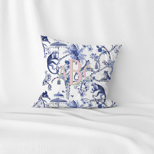 Chinoiserie Oerwoud Toile   Blauw-wit monogram Kussen
