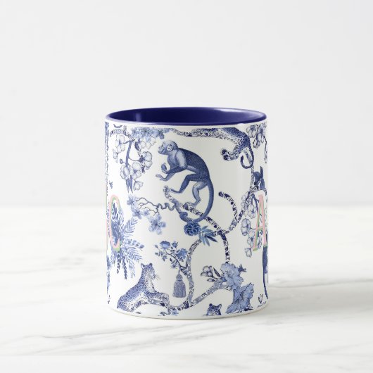 Chinoiserie Oerwoud Toile | Blauw-wit monogram Mok (Midden)