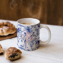 Chinoiserie Oerwoud Toile | Blauw-wit monogram