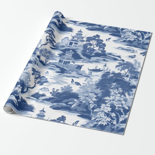 Chinoiserie Oosterse landschapsschildering Cadeaupapier (Uitgerold)