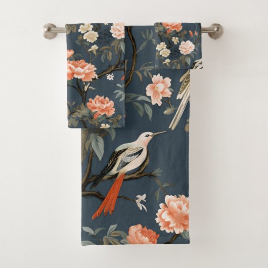 Chinoiserie op Denim Blue Bad Handdoek (Insitu)