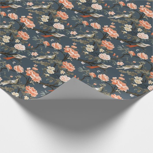 Chinoiserie op Denim Blue Cadeaupapier (Hoek)