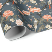 Chinoiserie op Denim Blue Cadeaupapier (Rol Hoek)