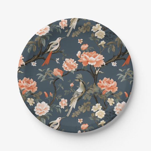 Chinoiserie op Denim Blue Papieren Bordje (Voorkant)