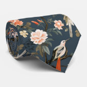 Chinoiserie op Denim Blue Stropdas (Opgerold)