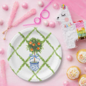 Chinoiserie Oranje Citrus Topiary, Grandmillenial Papieren Bordje (Feest)