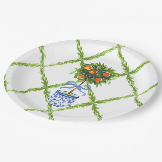 Chinoiserie Oranje Citrus Topiary, Grandmillenial Papieren Bordje (Gekanteld)