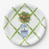 Chinoiserie Oranje Citrus Topiary, Grandmillenial Papieren Bordje (Voorkant)