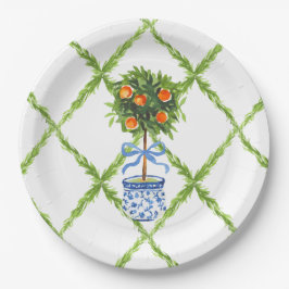 Chinoiserie Oranje Citrus Topiary, Grandmillenial Papieren Bordje