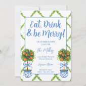 Chinoiserie Oranje Citrus Topiary Kerstfeest Kaart (Voorkant)