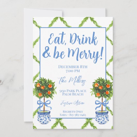 Chinoiserie Oranje Citrus Topiary Kerstfeest Kaart (Voorkant)