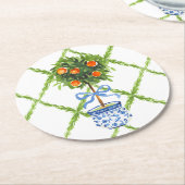 Chinoiserie Oranje Citrus Topiary Ronde Kartonnen Onderzetter (Gebogen)