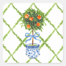 Chinoiserie Oranje Citrus Topiary Vierkante Sticker